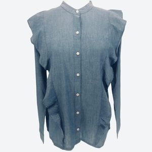 Mud Pie Chambray Long Sleeve Button Down Shirt Size Small Ruffle Detail NEW